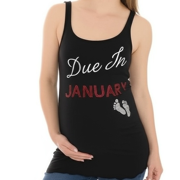 Motherhood Tops - Motherhood Tank Top Small Black Embellished‎ Graphic Maternity Ribbed Slim Fit